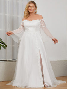 Color=Cream | V-Neck A-Line Long Sleeves Wholesale Wedding Dresses -Cream 3
