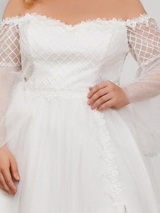 Color=Cream | V-Neck A-Line Long Sleeves Wholesale Wedding Dresses -Cream 5