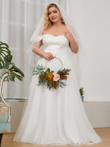 Color=Cream | A-Line Off Shoulder Floor Length Wholesale Wedding Dresses-Cream 2