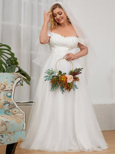 Color=Cream | A-Line Off Shoulder Floor Length Wholesale Wedding Dresses-Cream 3