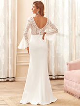 Load image into Gallery viewer, Color=Cream | Long Ruffle Sleeves Deep V-Neck Split Wholesale Wedding Dresses-Cream 4