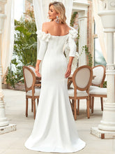 Load image into Gallery viewer, Color=White | Off Shoulder Fishtail Floor Length Wholesale Wedding Dresse-White 3