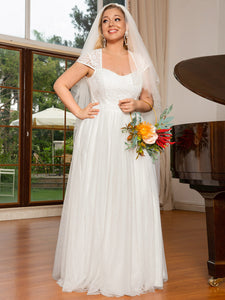 Color=White | Square Neckline A-line Cover Sleeves Wholesale Wedding Dresses-White 2