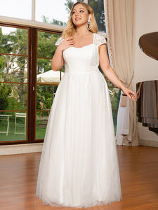 Color=White | Square Neckline A-line Cover Sleeves Wholesale Wedding Dresses-White 4