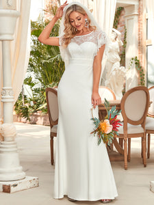 Color=White | Ruffles Sleeves Round Neck Fishtail Wholesale Wedding Dresses-White 2
