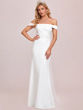 Load image into Gallery viewer, Color=White | Off Shoulders Fishtail Floor Length Wholesale Wedding Dresses-White 5