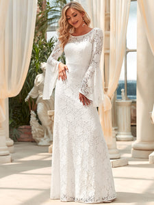Color=White | Round Neck Bat-Wing Sleeves A Line Wholesale Wedding Dresses-White 2