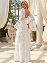 Load image into Gallery viewer, Color=White | Round Neck Bat-Wing Sleeves A Line Wholesale Wedding Dresses-White 3