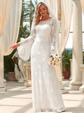 Load image into Gallery viewer, Color=White | Round Neck Bat-Wing Sleeves A Line Wholesale Wedding Dresses-White 1