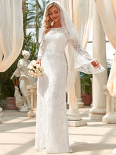 Load image into Gallery viewer, Color=White | Round Neck Bat-Wing Sleeves A Line Wholesale Wedding Dresses-White 4