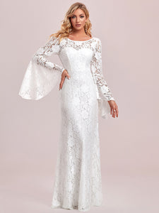 Color=White | Round Neck Bat-Wing Sleeves A Line Wholesale Wedding Dresses-White 6