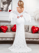 Load image into Gallery viewer, Color=White | Long Bat-Wing Sleeves V-neck Fishtail Wholesale Wedding Dresses-White 2