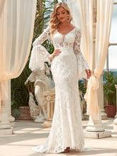 Load image into Gallery viewer, Color=White | Long Bat-Wing Sleeves V-neck Fishtail Wholesale Wedding Dresses-White 6