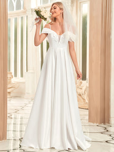 Color=White | Gorgeous Off Shoulders V Neck A Line Wholesale Wedding Dresses-White 1
