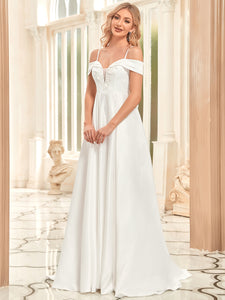 Color=White | Gorgeous Off Shoulders V Neck A Line Wholesale Wedding Dresses-White 3