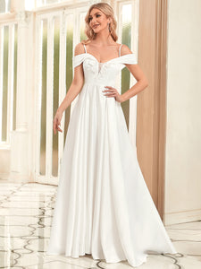 Color=White | Gorgeous Off Shoulders V Neck A Line Wholesale Wedding Dresses-White 4