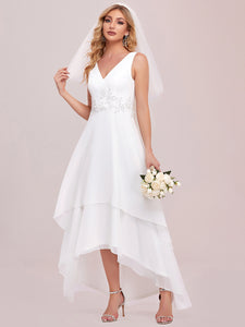 Color=White | Deep V Neck A Line Floor Length Wholesale Wedding Dresses-White 7