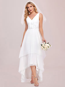 Color=White | Deep V Neck A Line Floor Length Wholesale Wedding Dresses-White 8