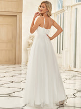 Load image into Gallery viewer, Color=White | Deep V Neck A Line Backless Wholesale Wedding Dresses-White 2