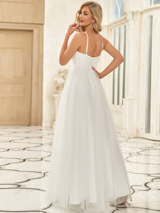 Color=White | Deep V Neck A Line Backless Wholesale Wedding Dresses-White 2