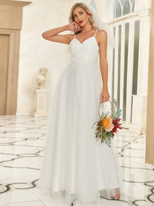 Color=White | Deep V Neck A Line Backless Wholesale Wedding Dresses-White 3