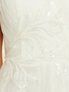 Color=White | Deep V Neck A Line Backless Wholesale Wedding Dresses-White 5
