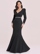 Load image into Gallery viewer, Color=Black | Elegant Queen-Style Fishtail Wholesale Evening Dress With Long Sleeve Em00130-Black 4