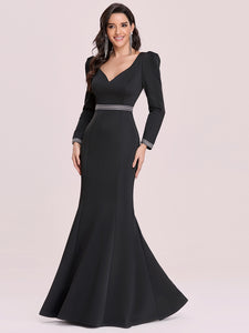 Color=Black | Elegant Queen-Style Fishtail Wholesale Evening Dress With Long Sleeve Em00130-Black 4