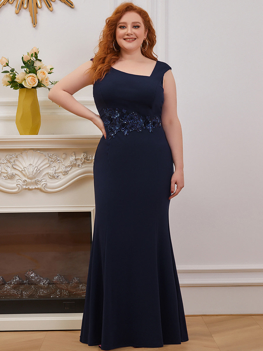 Color=Navy Blue | Fashion Wholesale Mermaid Simple Mother Dresses With Appliques-Navy Blue 1