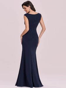 Color=Navy Blue | Adorable Wholesale Oblique Neck Sleeveless Bridesmaid Dress-Navy Blue 2