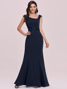 Color=Navy Blue | Adorable Wholesale Oblique Neck Sleeveless Bridesmaid Dress-Navy Blue 1