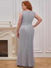 Load image into Gallery viewer, Color=Grey |Plus Size Split Sheath Round Neckline  Evening Dresses for Women-Grey 4