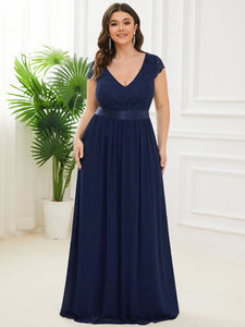 Color=Navy Blue | Deep V Neck A Line Cover Sleeves Wholesale Bridesmaid Dresses-Navy Blue 4