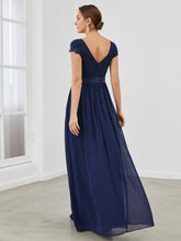 Load image into Gallery viewer, Color=Navy Blue | Deep V Neck A Line Cover Sleeves Wholesale Bridesmaid Dresses-Navy Blue 2