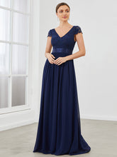 Load image into Gallery viewer, Color=Navy Blue | Deep V Neck A Line Cover Sleeves Wholesale Bridesmaid Dresses-Navy Blue 1
