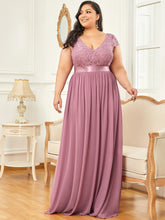 Load image into Gallery viewer, Color=Orchid | Deep V Neck A Line Cover Sleeves Wholesale Bridesmaid Dresses-Orchid 3