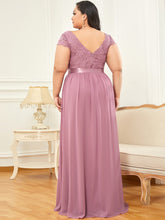 Load image into Gallery viewer, Color=Orchid | Deep V Neck A Line Cover Sleeves Wholesale Bridesmaid Dresses-Orchid 2