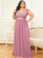 Load image into Gallery viewer, Color=Orchid | Deep V Neck A Line Cover Sleeves Wholesale Bridesmaid Dresses-Orchid 4