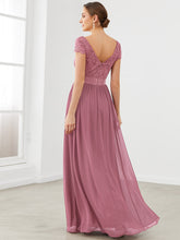Load image into Gallery viewer, Color=Orchid | Deep V Neck A Line Cover Sleeves Wholesale Bridesmaid Dresses-Orchid 2