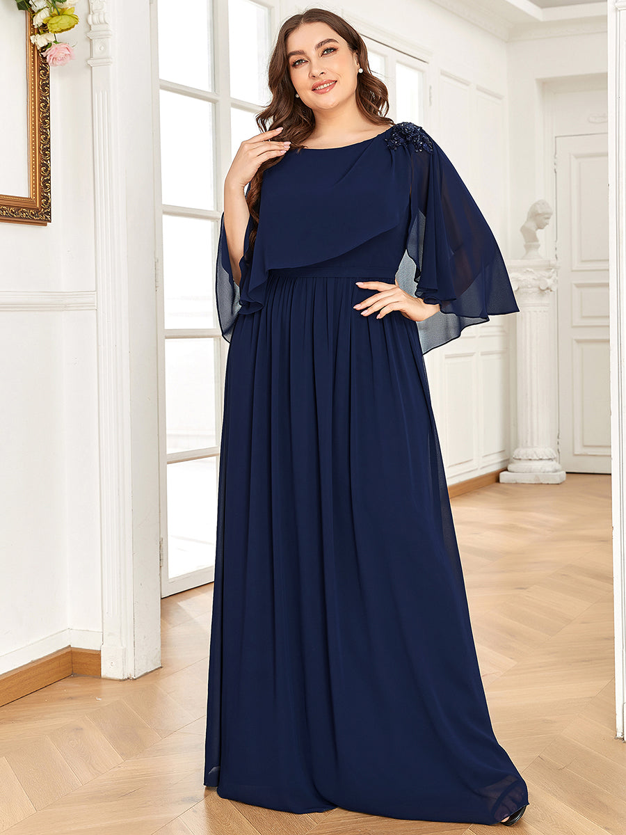 Color=Navy Blue | Wholesale Mother of the Bride Dresses With Round Neck A Line-Navy Blue 1