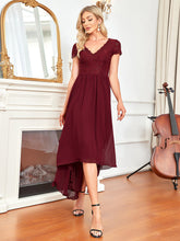 Load image into Gallery viewer, Color=Burgundy | Wholesale Mother of Bridesmaid Dresses with Deep V Neck Short Sleeves-Burgundy 2