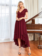 Load image into Gallery viewer, Color=Burgundy | Wholesale Mother of Bridesmaid Dresses with Deep V Neck Short Sleeves-Burgundy 4