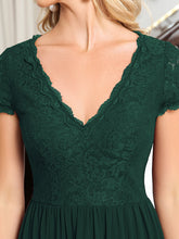 Load image into Gallery viewer, Color=Dark Green | Wholesale Mother of Bridesmaid Dresses with Deep V Neck Short Sleeves-Dark Green 5