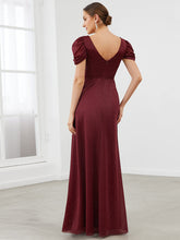 Load image into Gallery viewer, Color=Burgundy | A Line Deep V Neck Puff Sleeves Pretty Wholesale Bridesmaid Dresses-Burgundy 2