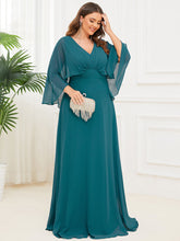 Load image into Gallery viewer, Color=Teal | Deep V Neck A Line Long Sleeves Wholesale Mother of the Bride Dresses-Teal 3