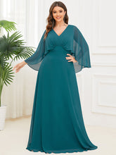 Load image into Gallery viewer, Color=Teal | Deep V Neck A Line Long Sleeves Wholesale Mother of the Bride Dresses-Teal 1