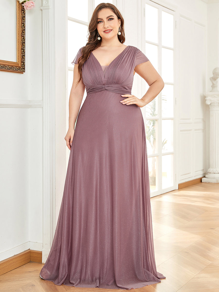 Color=Orchid | A Line Deep V Neck Floor Length Wholesale Mother of Bridesmaid Dresses-Orchid 1