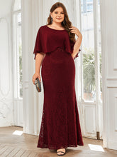 Load image into Gallery viewer, Color=Burgundy | Plus Size Fishtail Ruffles Sleeves Wholesale Mother of Bridesmaid Dresses-Burgundy 3