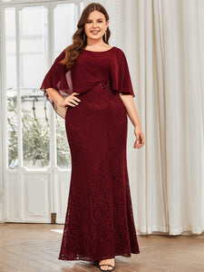 Color=Burgundy | Plus Size Fishtail Ruffles Sleeves Wholesale Mother of Bridesmaid Dresses-Burgundy 1
