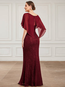 Color=Burgundy | Fishtail Ruffles Sleeves Wholesale Mother of Bridesmaid Dresses-Burgundy 2
